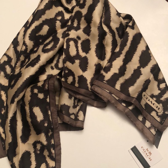 Coach Accessories - Coach  brown & cream 100% silk scarf🌟
